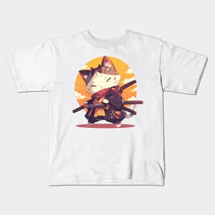 samurai cat Kids T-Shirt